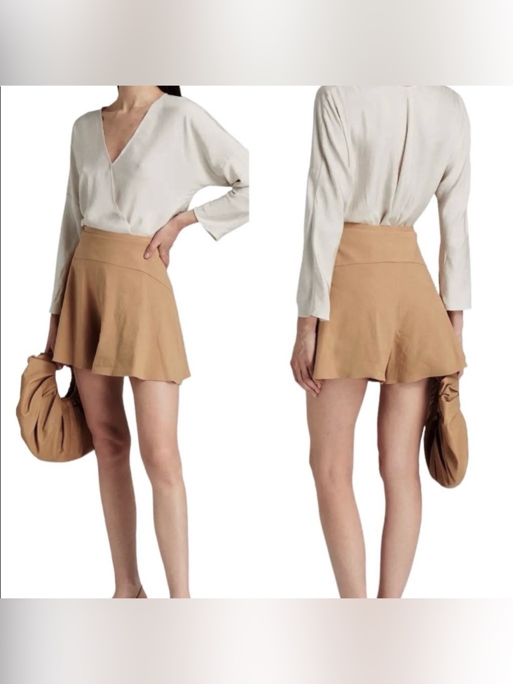 Vince Linen Blend Flounce Flowy Shorts in Pecan Tan Women’s 10 $195
